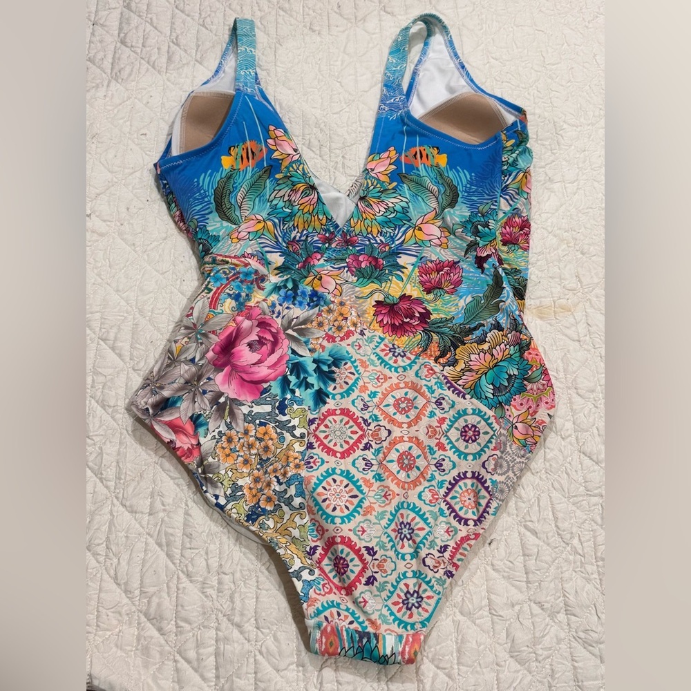 Johnny Was Floral One-Piece Swimsuit in Blue, Pink, Green - Picture 7 of 10